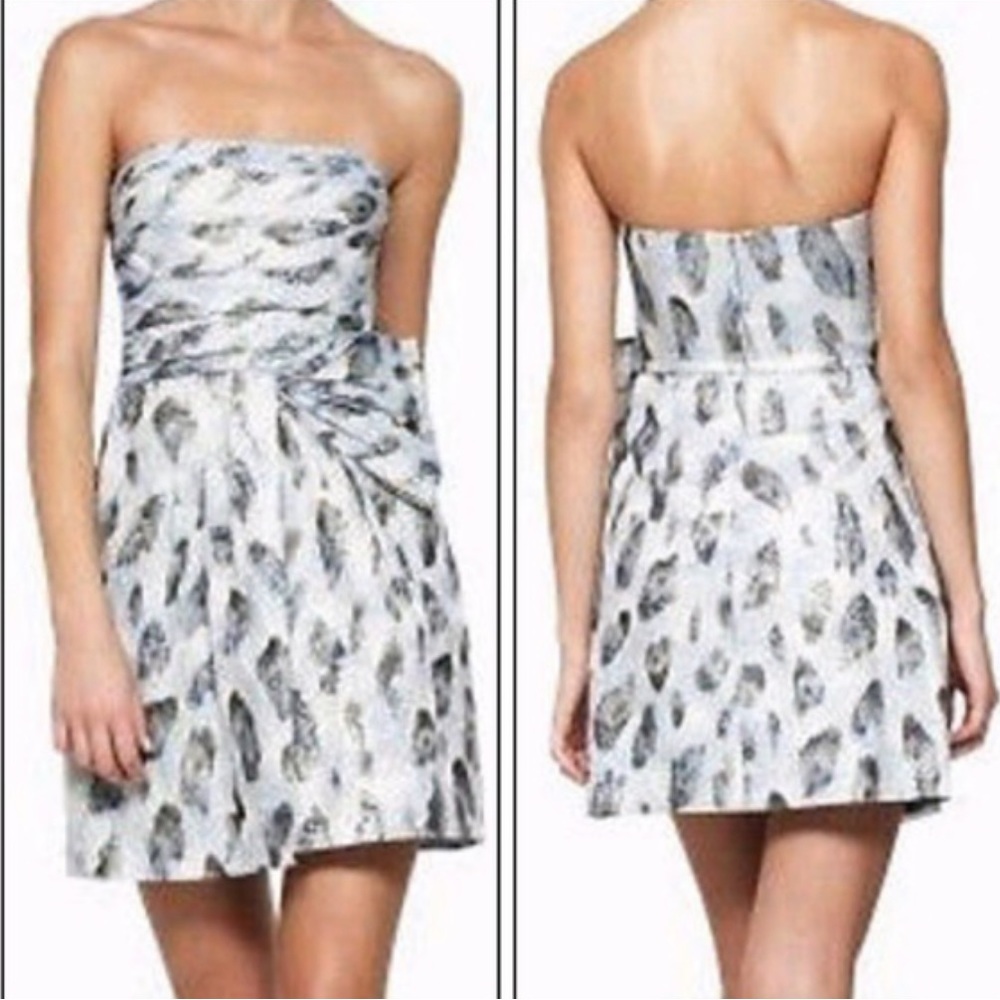 BCBGMaxAzria Strapless Feather Print Dress - Black and White